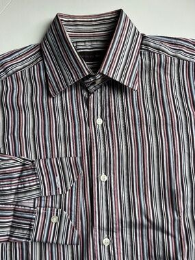 ETRO  brown & red stripes cotton dress  shirt  Sz 38/15 made in Italy 🇮🇹